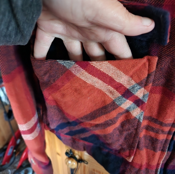 Plaid Zip-Up Jacket in Reddish Orange and Blue - Picture 4 of 8